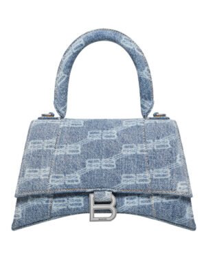 Balenciaga BB Monogram Hourglass Small Bleached Denim Tote Blue