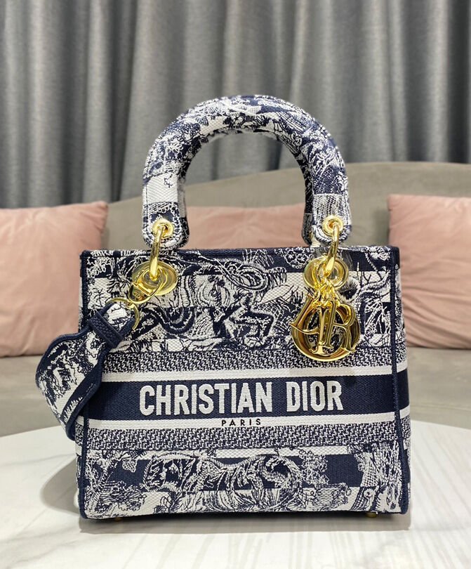 Christian Dior Medium Lady D-Lite Bag Dark Blue - Image 2