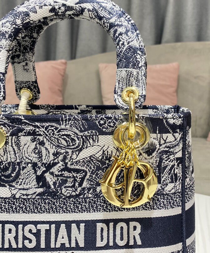 Christian Dior Medium Lady D-Lite Bag Dark Blue - Image 6