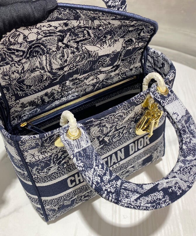 Christian Dior Medium Lady D-Lite Bag Dark Blue - Image 8