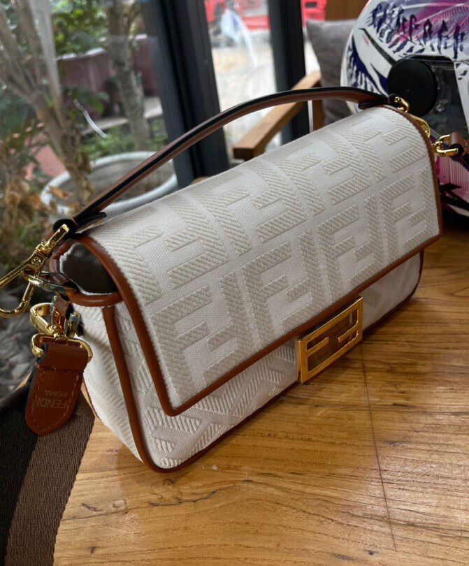 Fendi Baguette FF Canvas Bag 8BR600 Cream - Image 3