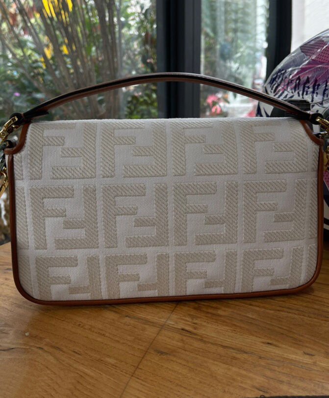Fendi Baguette FF Canvas Bag 8BR600 Cream - Image 6
