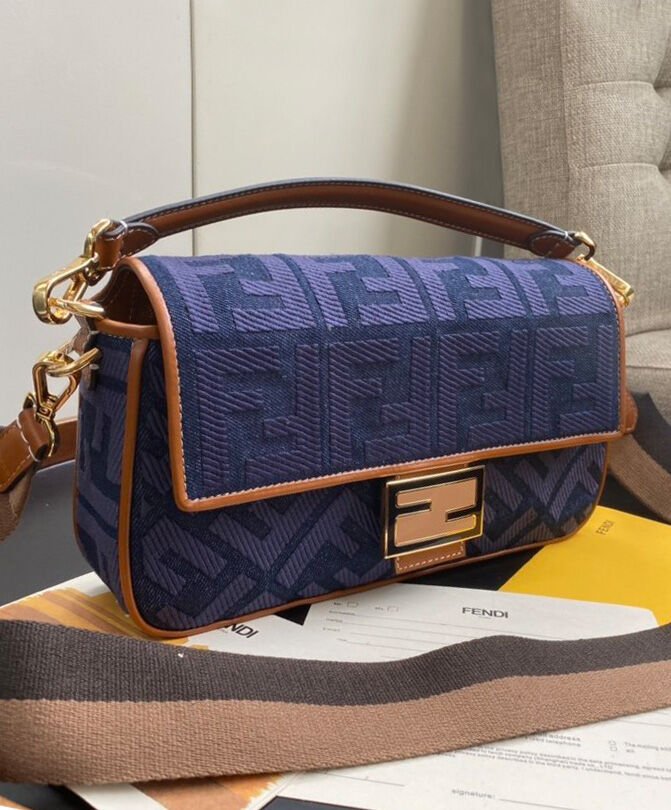 Fendi Beige FF Canvas Bag Blue - Image 3