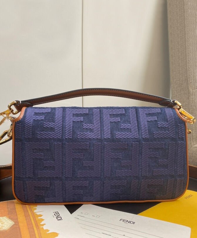Fendi Beige FF Canvas Bag Blue - Image 4