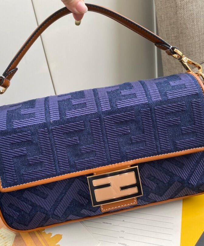 Fendi Beige FF Canvas Bag Blue - Image 6
