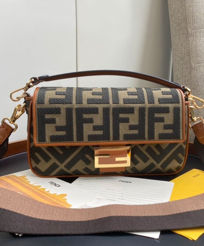Fendi Beige FF Canvas Bag Coffee - Image 2