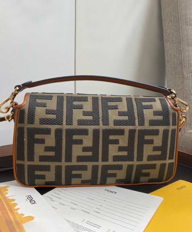 Fendi Beige FF Canvas Bag Coffee - Image 4