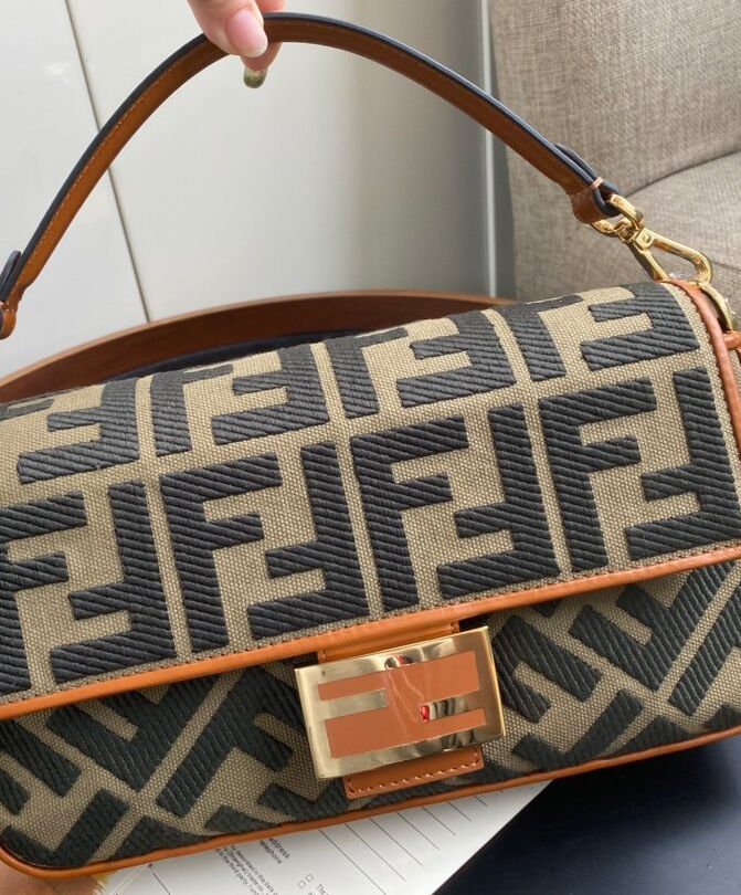 Fendi Beige FF Canvas Bag Coffee - Image 6