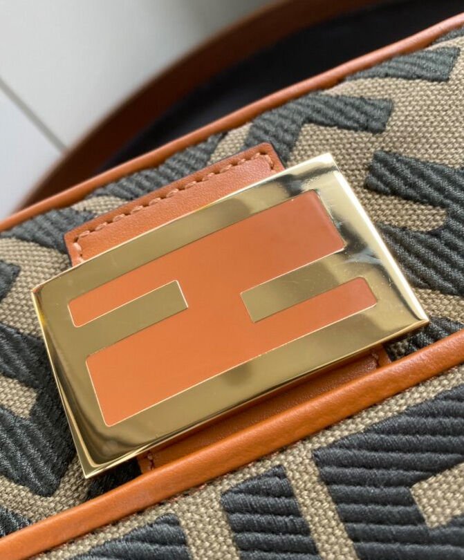 Fendi Beige FF Canvas Bag Coffee - Image 7