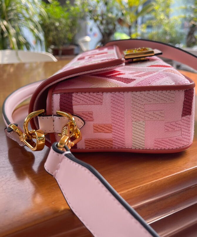 Fendi Beige FF Canvas Bag Pink - Image 5