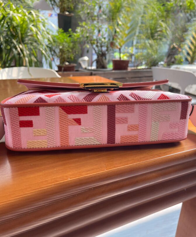 Fendi Beige FF Canvas Bag Pink - Image 6