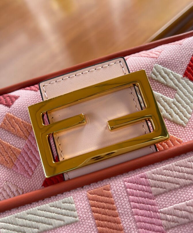 Fendi Beige FF Canvas Bag Pink - Image 7