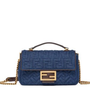 Fendi Baguette Chain Midi Denim Bag 8BR793 Blue
