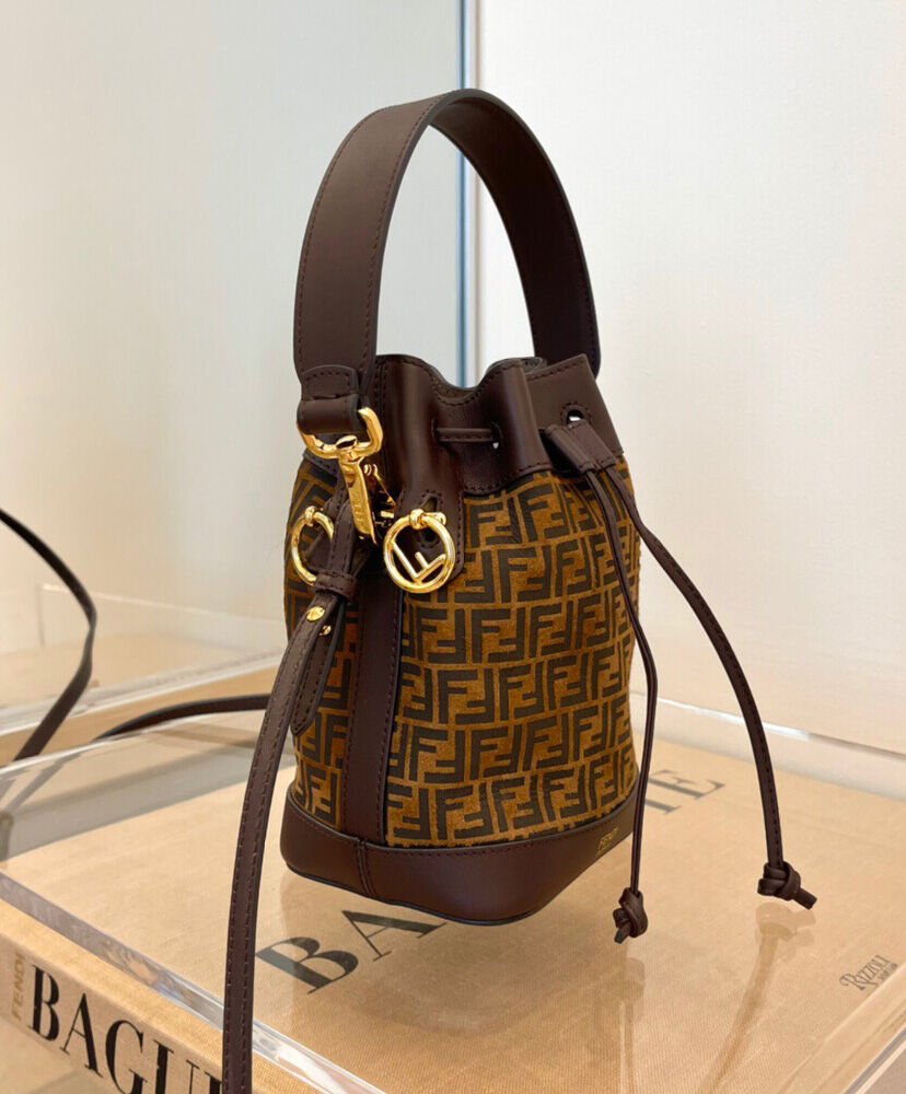 Fendi Mon Tresor Leather Mini-bag With FF Print 8BS010 Dark Coffee - Image 3