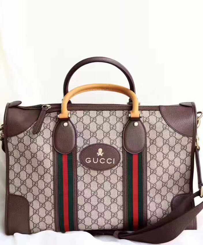 Gucci Soft GG Supreme Duffle Bag With Web 459311 Coffee - Image 2