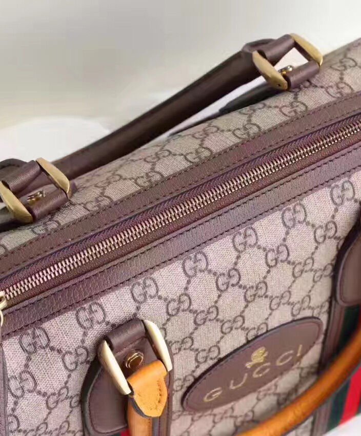 Gucci Soft GG Supreme Duffle Bag With Web 459311 Coffee - Image 9