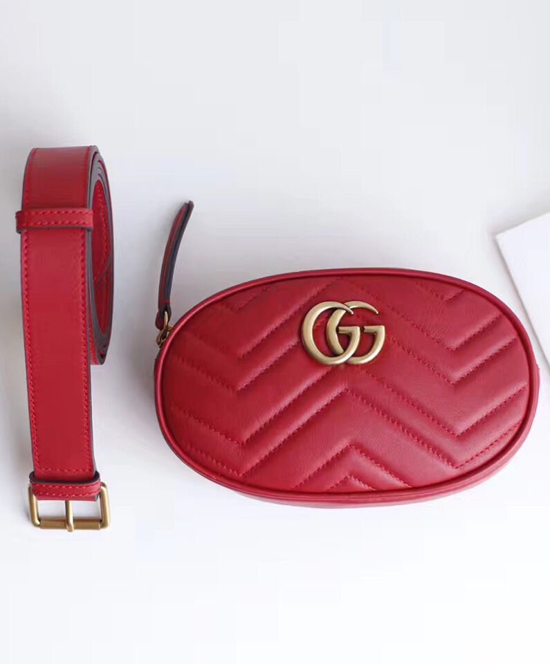 Gucci GG Marmont Matelasse Leather Belt Bag 476434 Red - Image 2