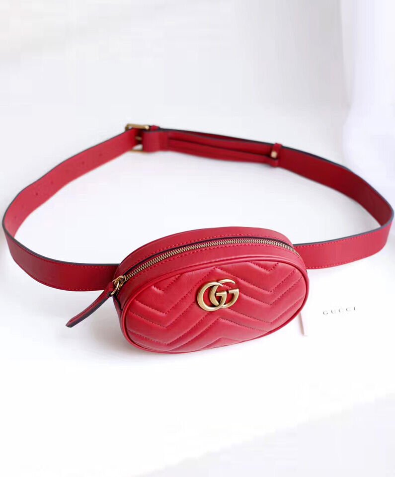 Gucci GG Marmont Matelasse Leather Belt Bag 476434 Red - Image 3