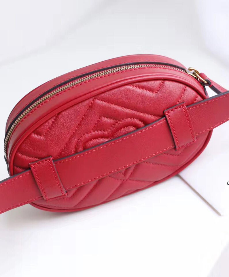 Gucci GG Marmont Matelasse Leather Belt Bag 476434 Red - Image 4