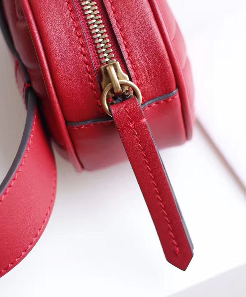 Gucci GG Marmont Matelasse Leather Belt Bag 476434 Red - Image 8