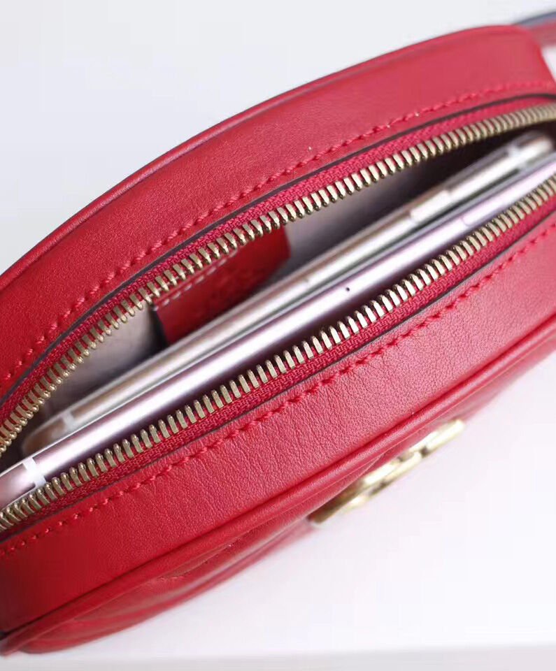 Gucci GG Marmont Matelasse Leather Belt Bag 476434 Red - Image 9