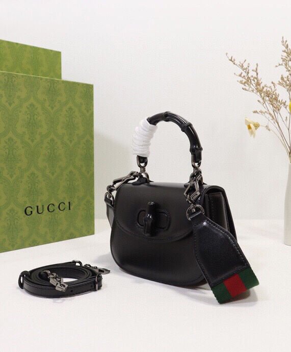 Gucci Mini Top Handle Bag With Bamboo 686864 Black - Image 3
