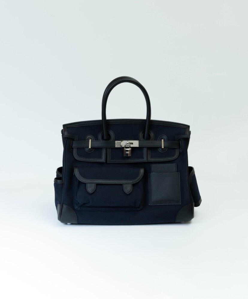 Hermes Birkin 35 Canvas & Swift Leather Cargo Dark blue - Image 2