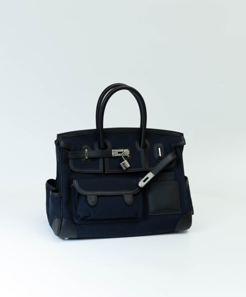 Hermes Birkin 35 Canvas & Swift Leather Cargo Dark blue - Image 3