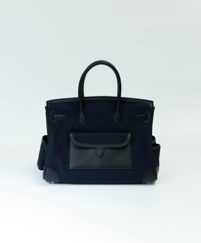 Hermes Birkin 35 Canvas & Swift Leather Cargo Dark blue - Image 5