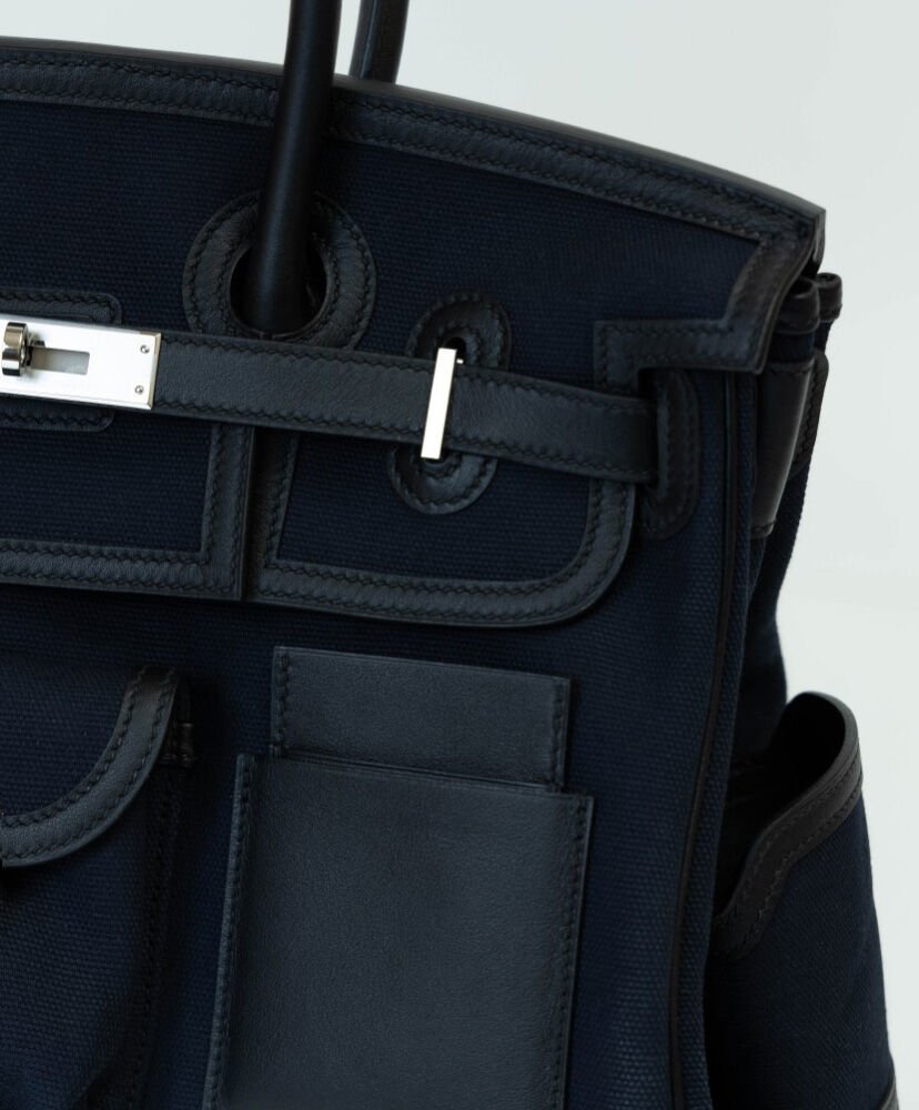 Hermes Birkin 35 Canvas & Swift Leather Cargo Dark blue - Image 6
