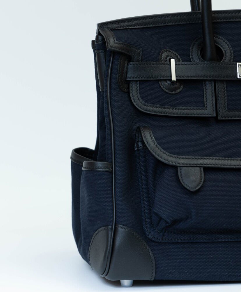 Hermes Birkin 35 Canvas & Swift Leather Cargo Dark blue - Image 7