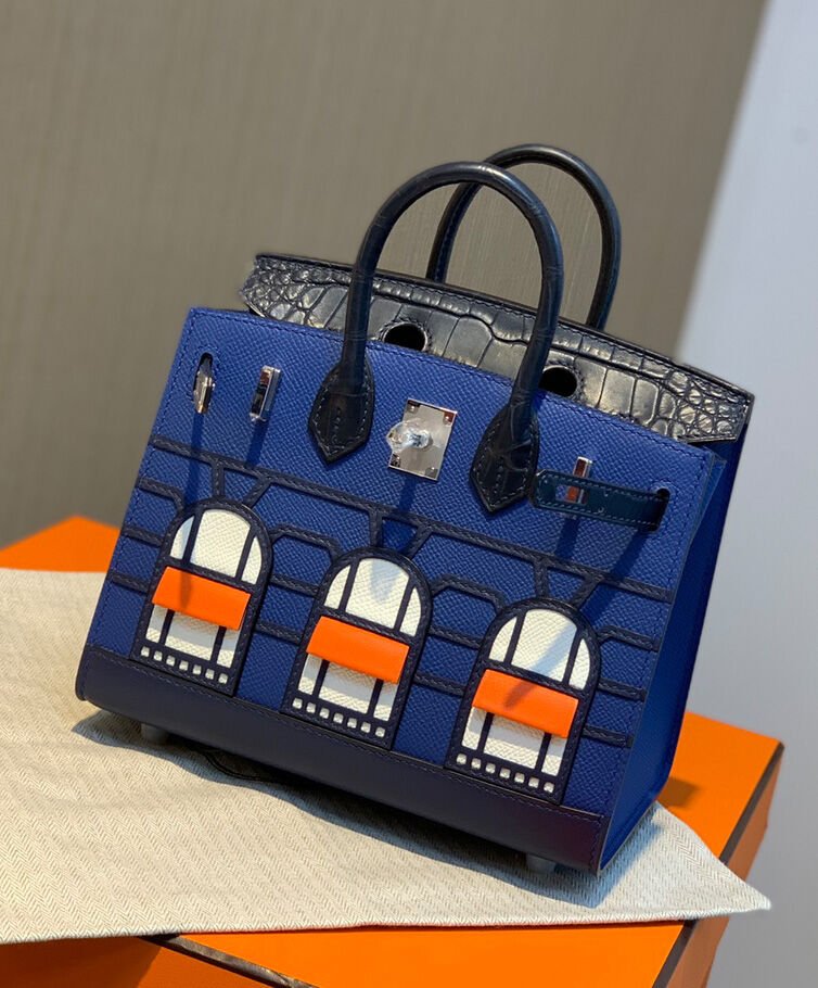 Hermes Sac Faubourg Birkin 20 So Matte Alligator Hardware Blue - Image 4