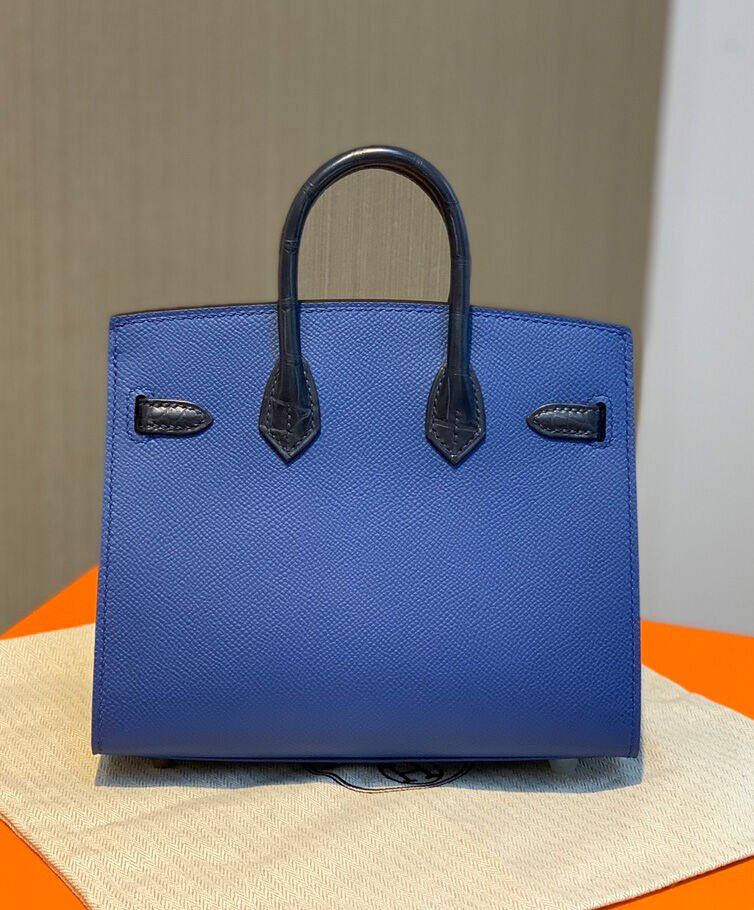 Hermes Sac Faubourg Birkin 20 So Matte Alligator Hardware Blue - Image 7