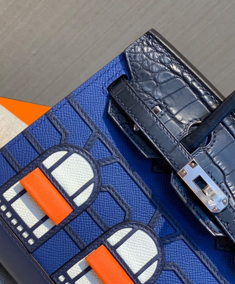 Hermes Sac Faubourg Birkin 20 So Matte Alligator Hardware Blue - Image 8