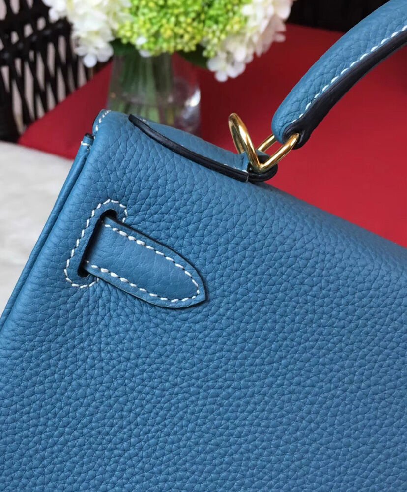 Hermes Kelly Bag 25 Togo Leather Blue - Image 6