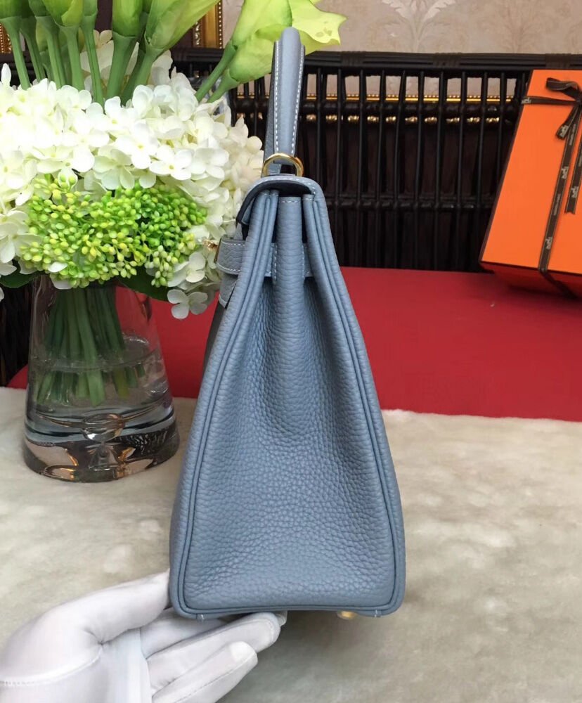 Hermes Kelly Bag 25 Togo Leather Light Blue - Image 3