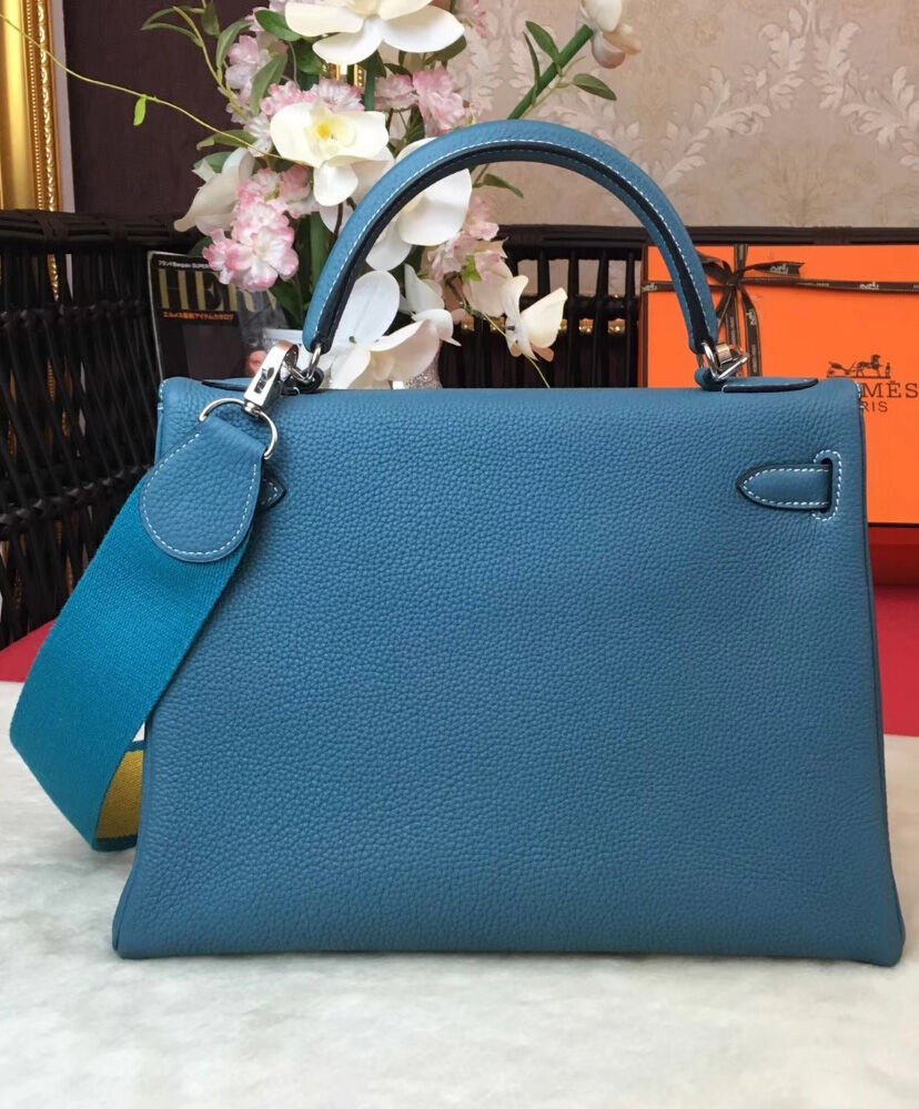 Hermes Kelly Bag 28 Togo Leather Blue - Image 3