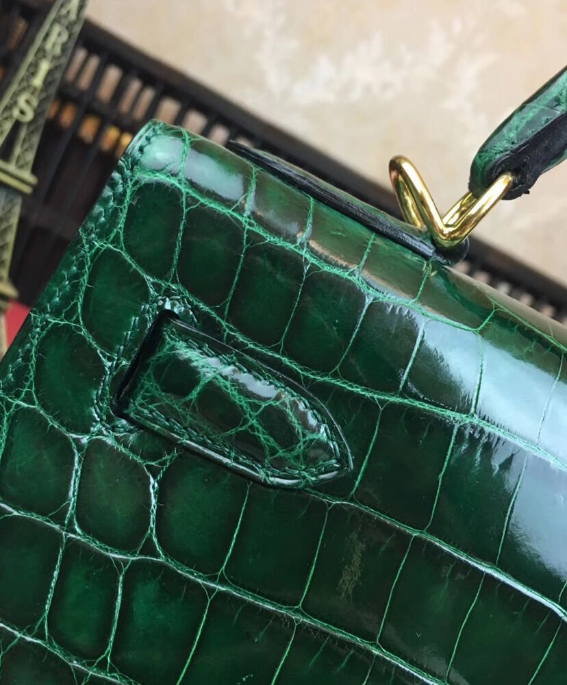 Hermes Kelly Bag 32 Crocodile leather Green - Image 8