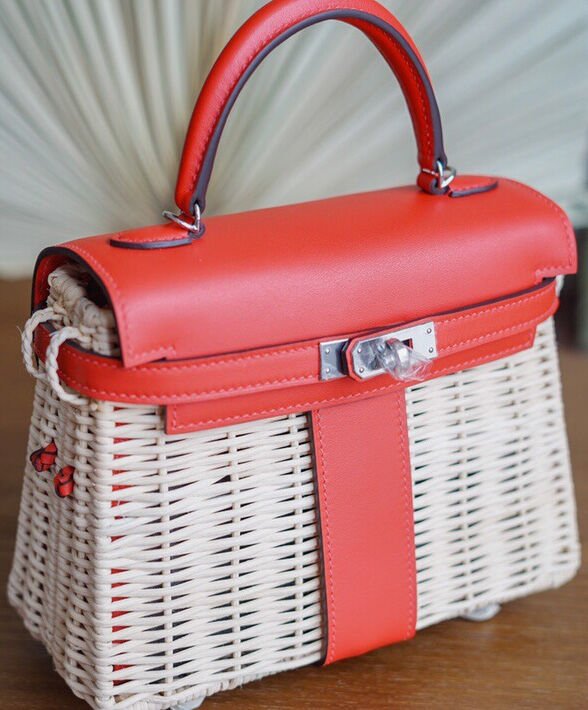 Hermes Kelly Picnic Mini Osier / Swift Vert Verone Red - Image 4