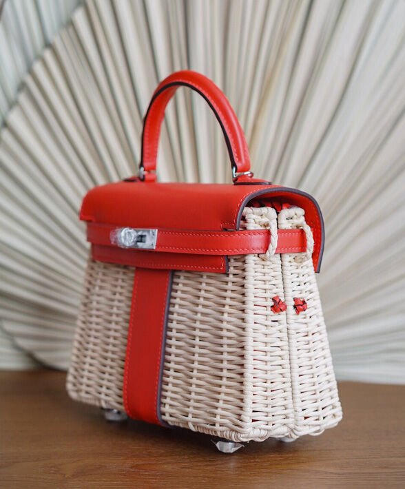 Hermes Kelly Picnic Mini Osier / Swift Vert Verone Red - Image 5