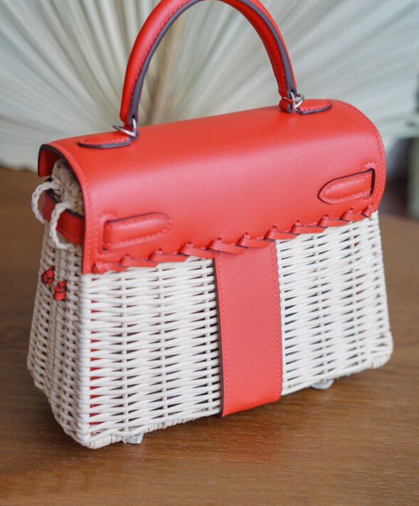 Hermes Kelly Picnic Mini Osier / Swift Vert Verone Red - Image 6