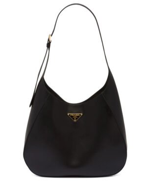 Prada Large Leather Shoulder Bag With Topstitching 1BC181 Black