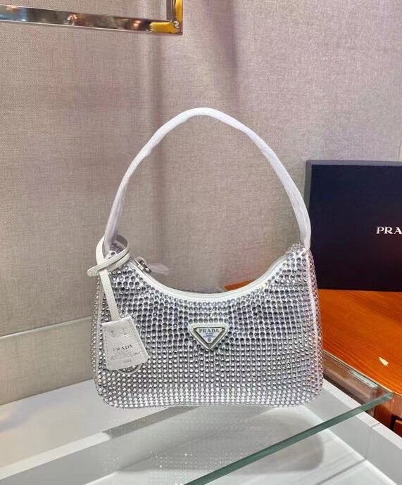 Prada Satin Mini-Bag With Artificial Crystals 1NE515 White - Image 2