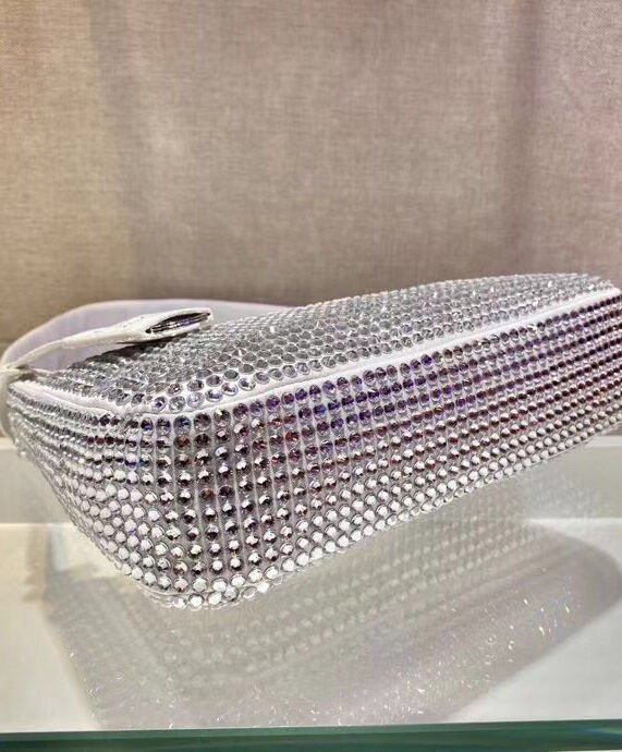 Prada Satin Mini-Bag With Artificial Crystals 1NE515 White - Image 5