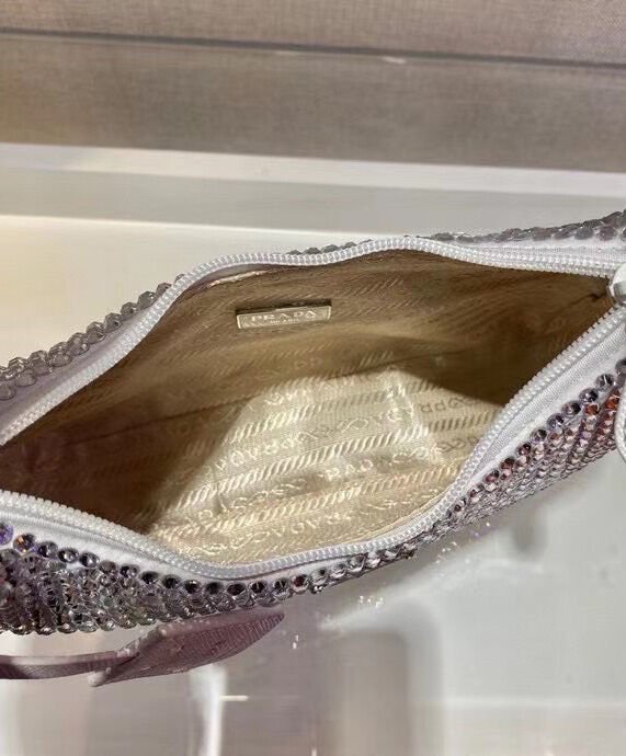 Prada Satin Mini-Bag With Artificial Crystals 1NE515 White - Image 7
