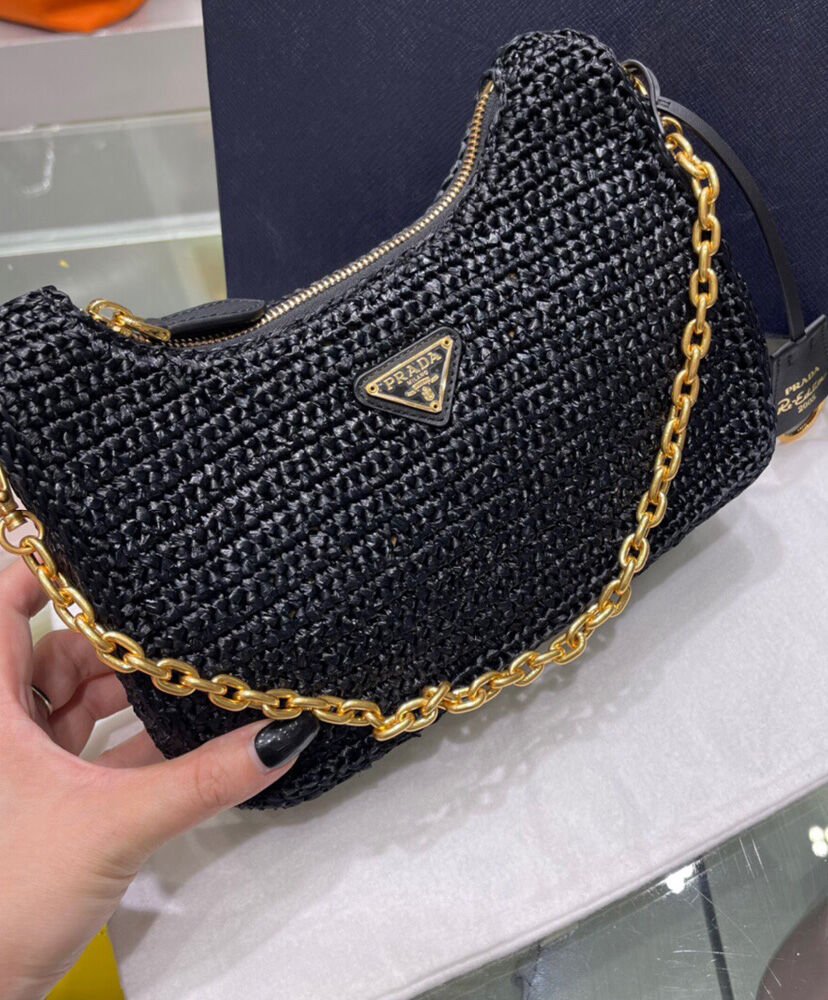 Prada Re-Edition 2005 Raffia Bag 1BH204 Black - Image 2