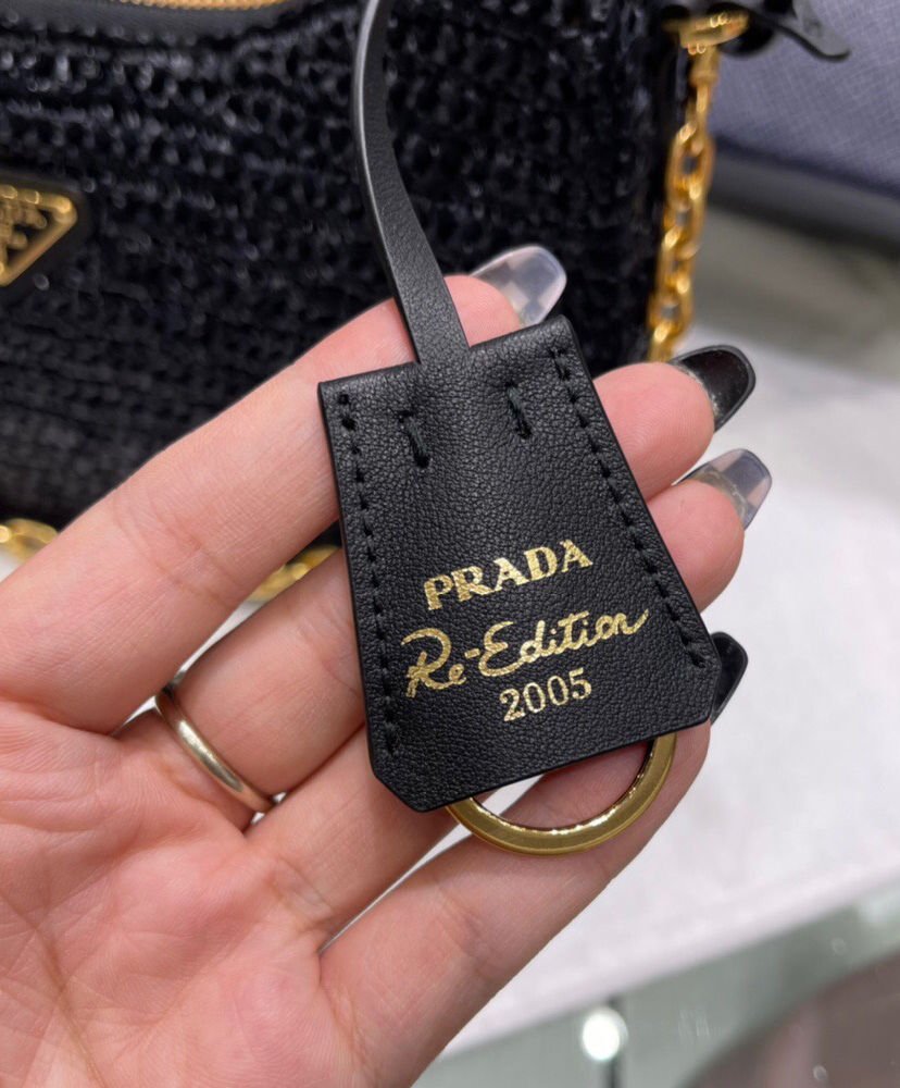 Prada Re-Edition 2005 Raffia Bag 1BH204 Black - Image 4