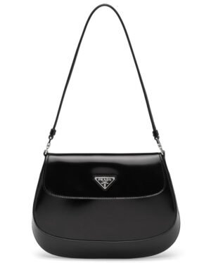 Prada Cleo brushed leather shoulder bag with flap 1BD311 Black