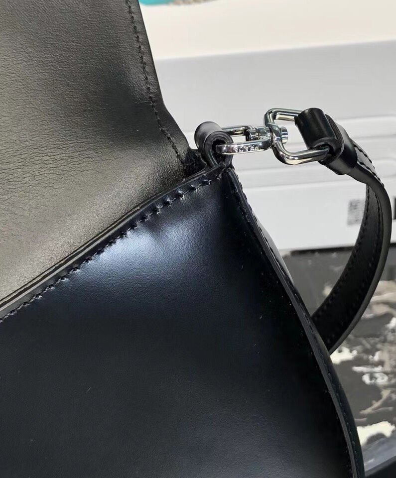 Prada Cleo brushed leather shoulder bag with flap 1BD311 Black - Image 7