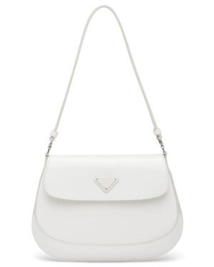 Prada Cleo brushed leather shoulder bag with flap 1BD311 White